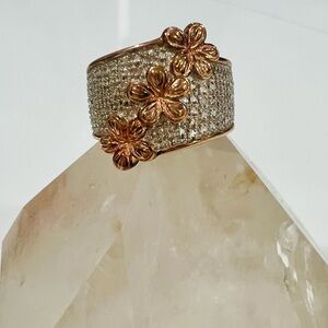 Ross-Simons 925 Sterling Rose Gold Pave CZ Wide Band Statement Ring Sz 7